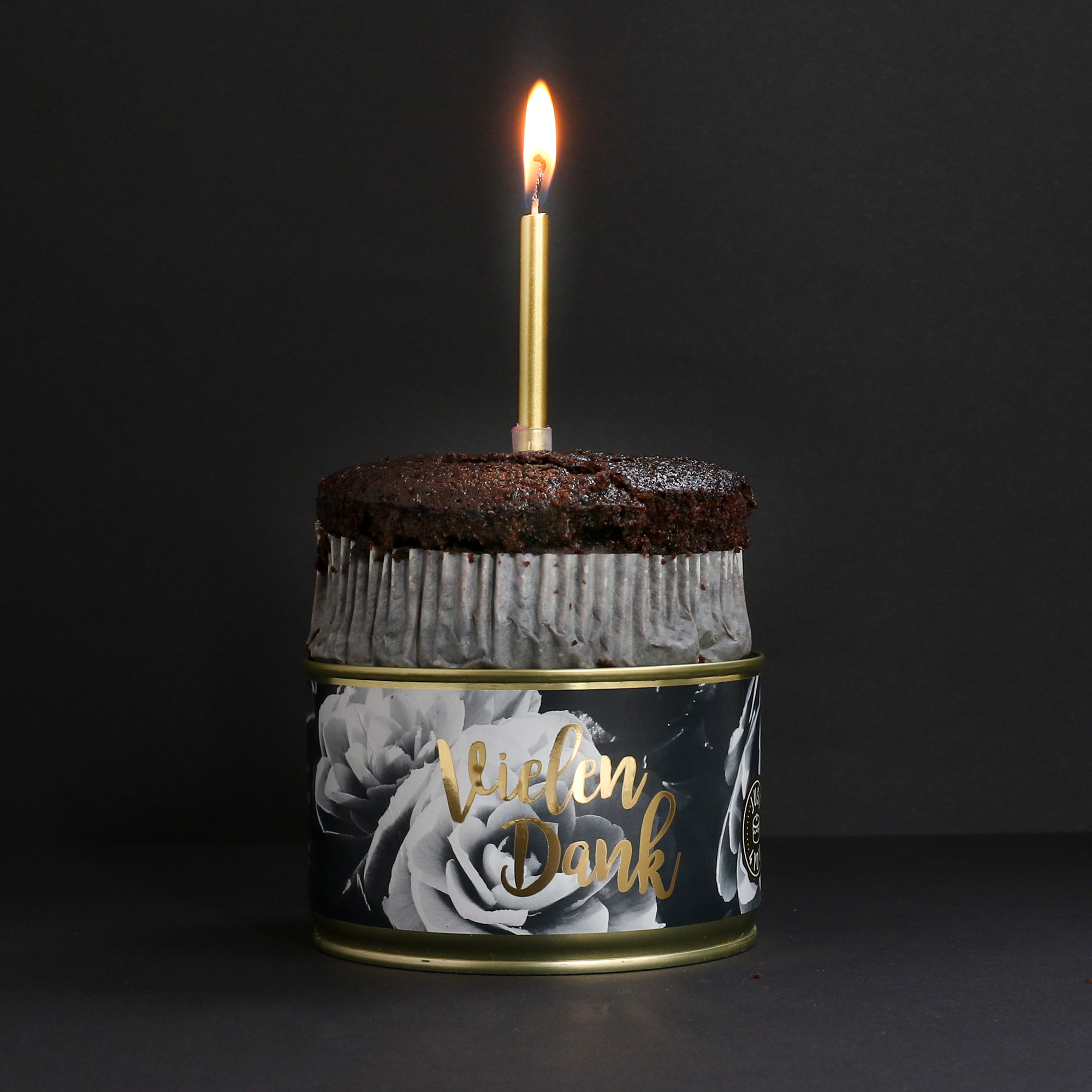 Dosenkuchen–Schoko, „Vielen Dank“ und Rosenmotiv