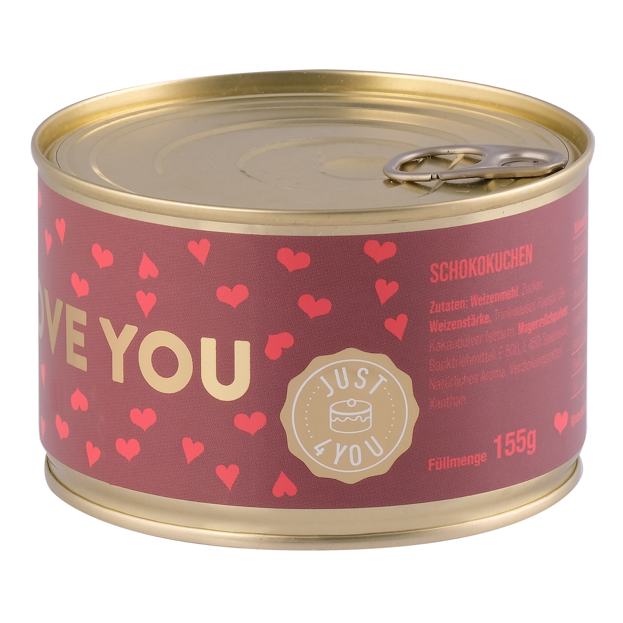 Dosenkuchen–Schoko „I Love You“ Herzchen und Herzchenmotiv